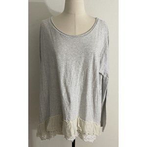 Sundance Catalog Gray LS 100% Cotton Lace Hem Dolman Sleeve Top Women’s XL?